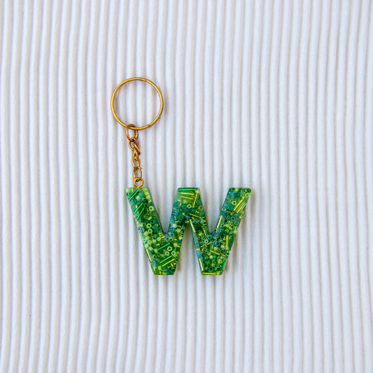 Porte-clés lettre W vert perles