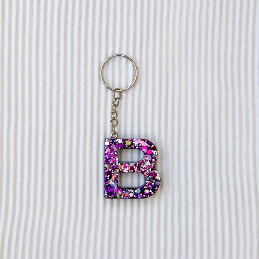 Porte-clés lettre B violet à paillettes
