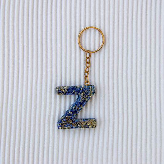Porte-clés lettre Z bleu perles