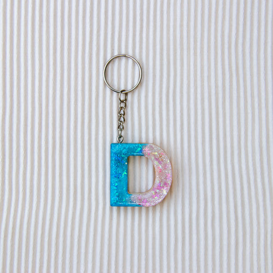 Porte-clés lettre D bleu rose paillettes