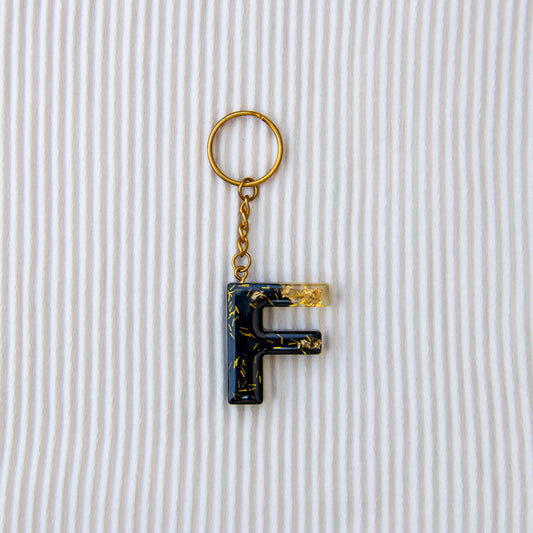 Porte-clés lettre F noir paillettes or