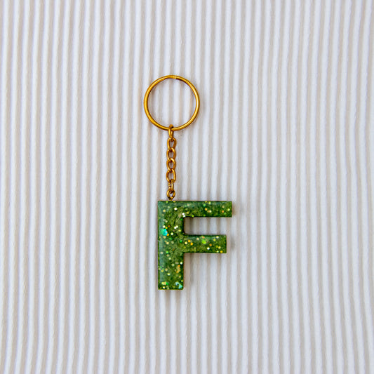 Porte-clés lettre F vert paillettes