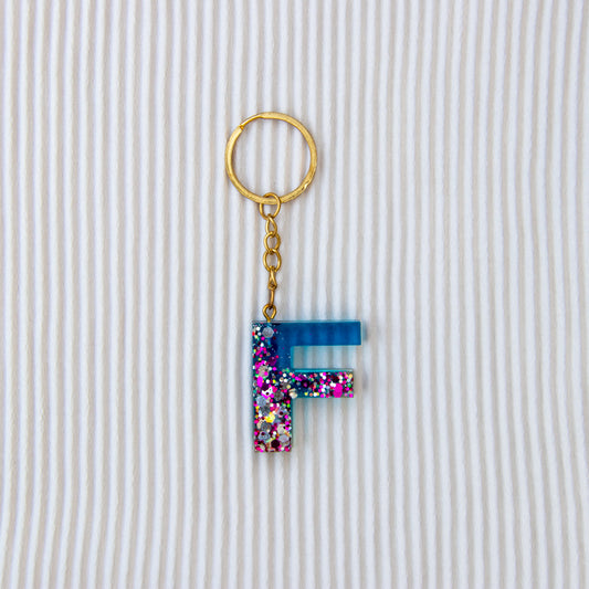 Porte-clés lettre F bleu paillettes