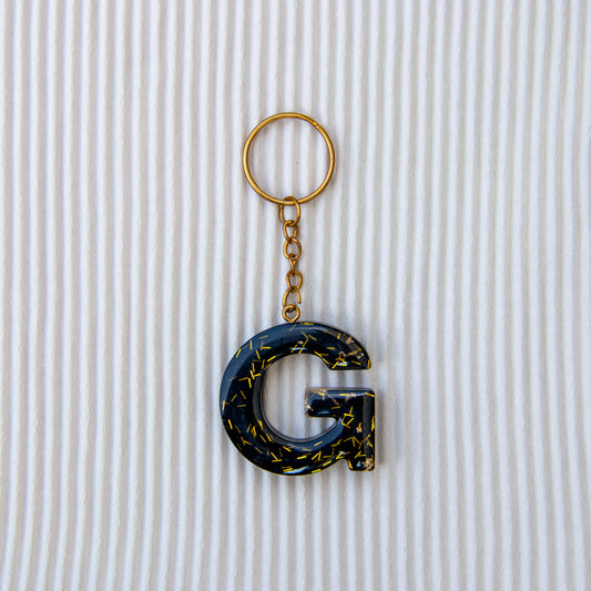 Porte-clés lettre G noir paillettes or