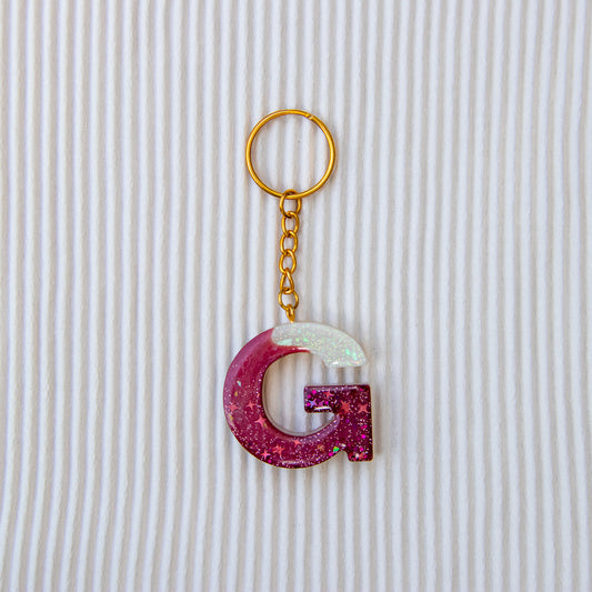 Porte-clés lettre G rouge blanc paillettes