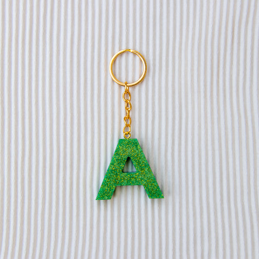 Porte-clés lettre A vert à paillettes