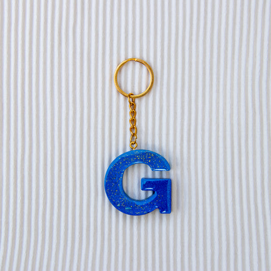 Porte-clés lettre G bleu paillettes or