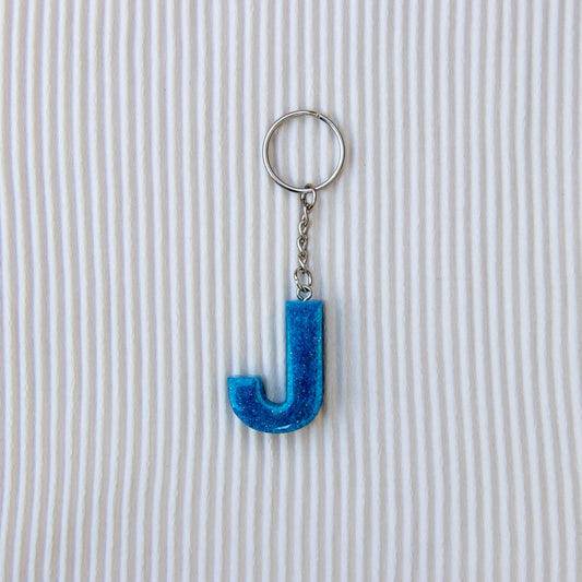 Porte-clés lettre J bleu paillettes