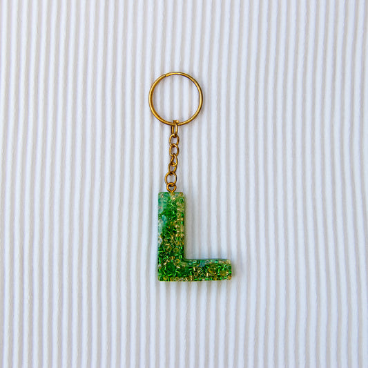 Porte-clés lettre L vert perles