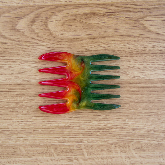Peigne à cheveux grosses dents vert, jaune, rouge